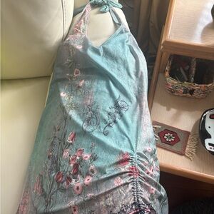 Floral Halter Swim Dress in Teal and Pink